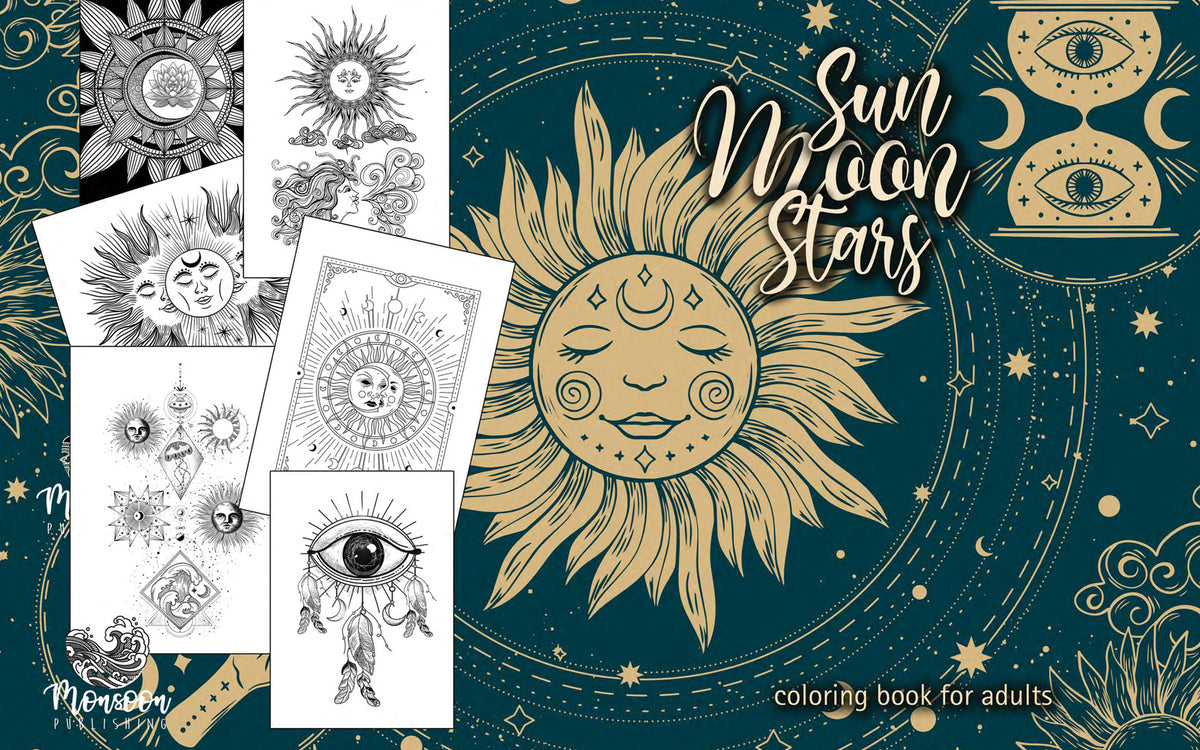 Sun Moon Stars Coloring Book for Adults mindfulness Inspirational
