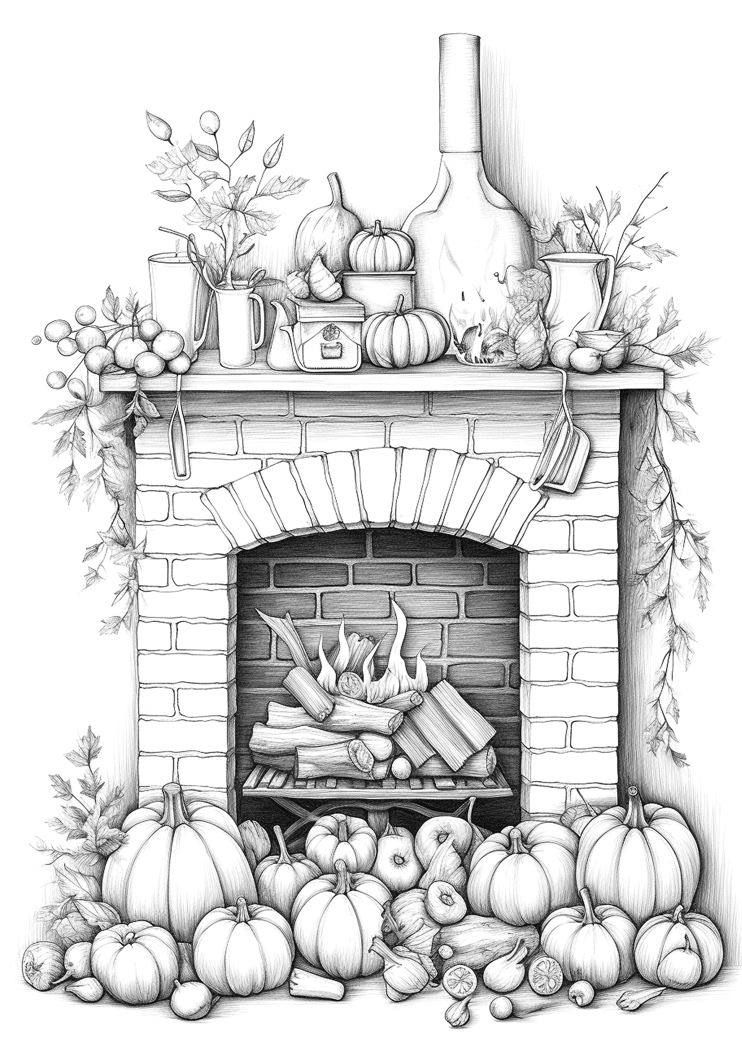 Autumn Fireplaces Coloring Book (Digital)