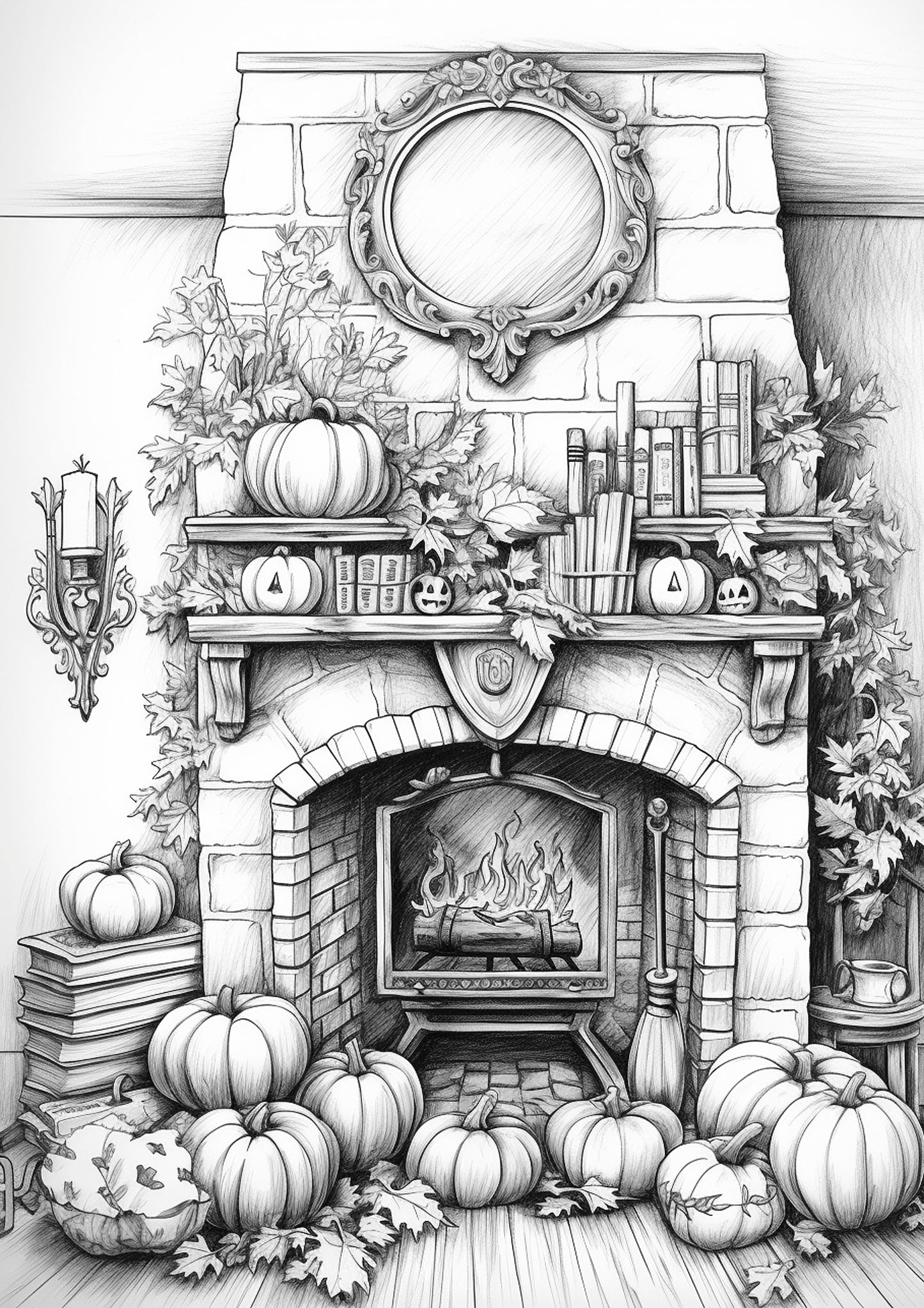 Autumn Fireplaces Coloring Book (Digital)