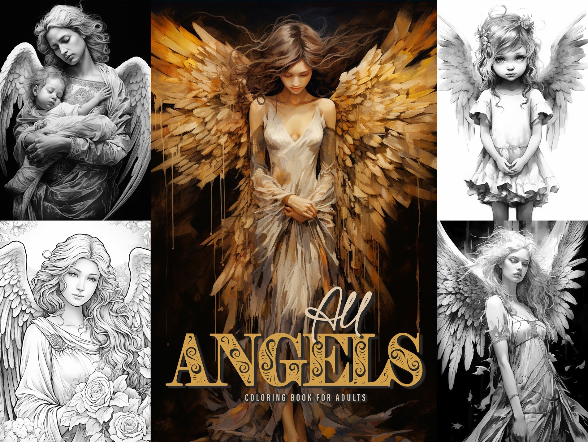 All Angels Coloring Book Grayscale (Printbook) - Monsoon Publishing USA