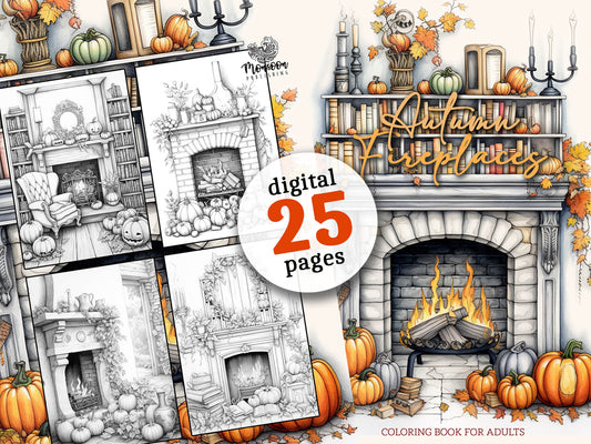 Autumn Fireplaces Coloring Book (Digital)