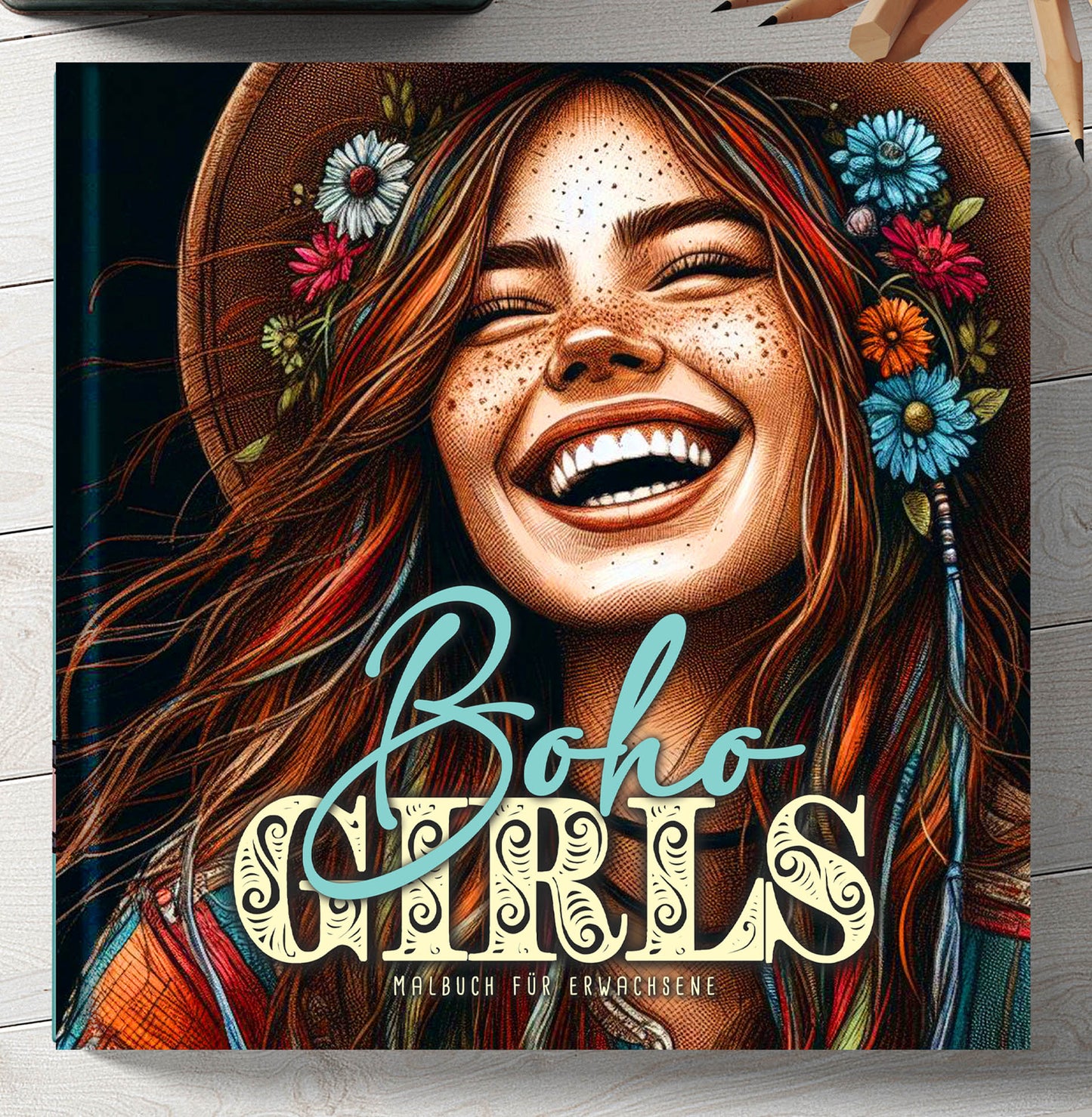 Boho Girls Coloring Book Grayscale (Printbooks)