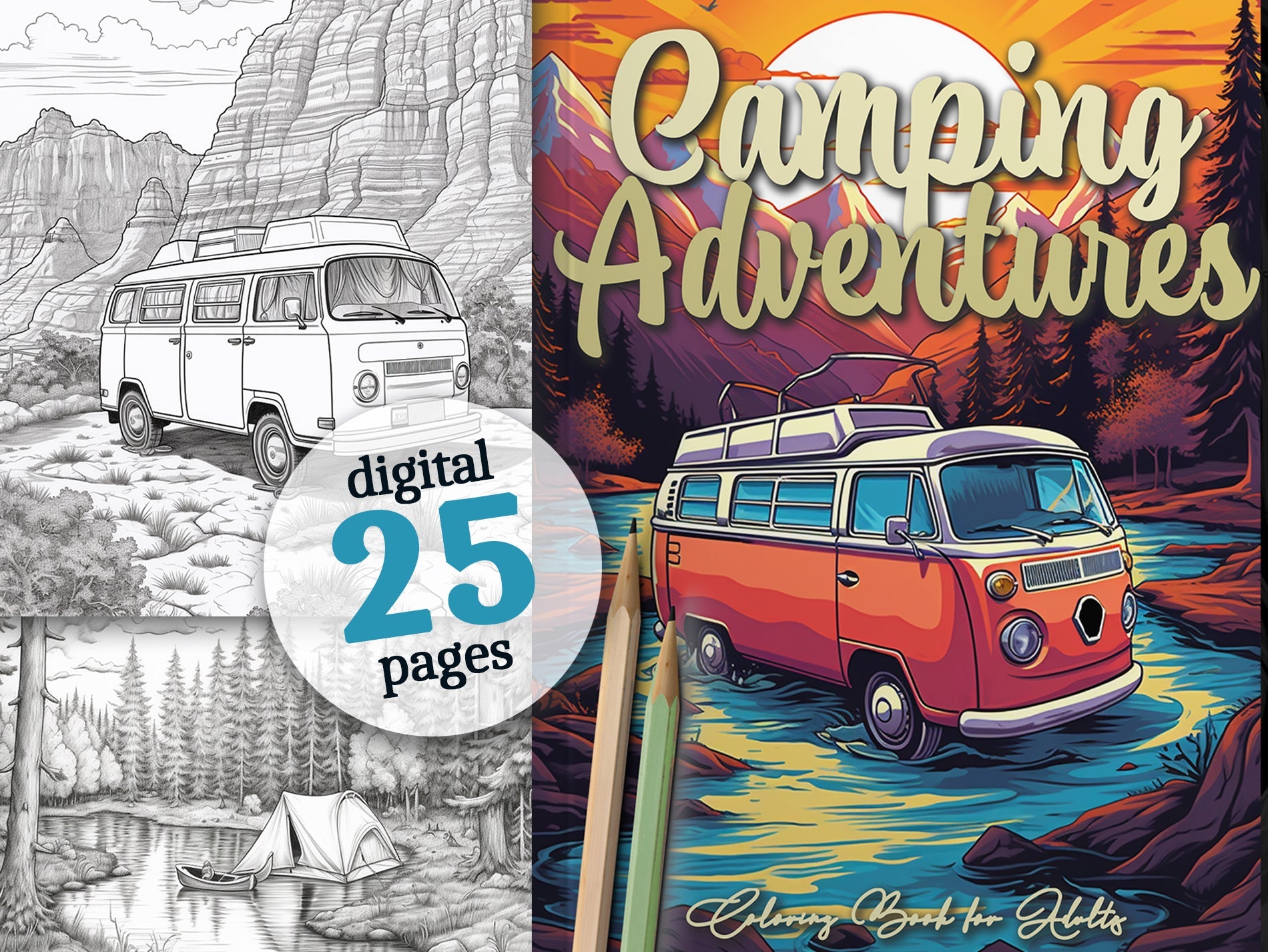 Camping Adventures Coloring Book Grayscale (Digital) - Monsoon Publishing USA