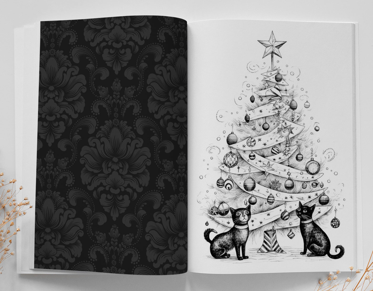 Cats in Christmas Trees Coloring Book Grayscale (Digital) - Monsoon Publishing USA