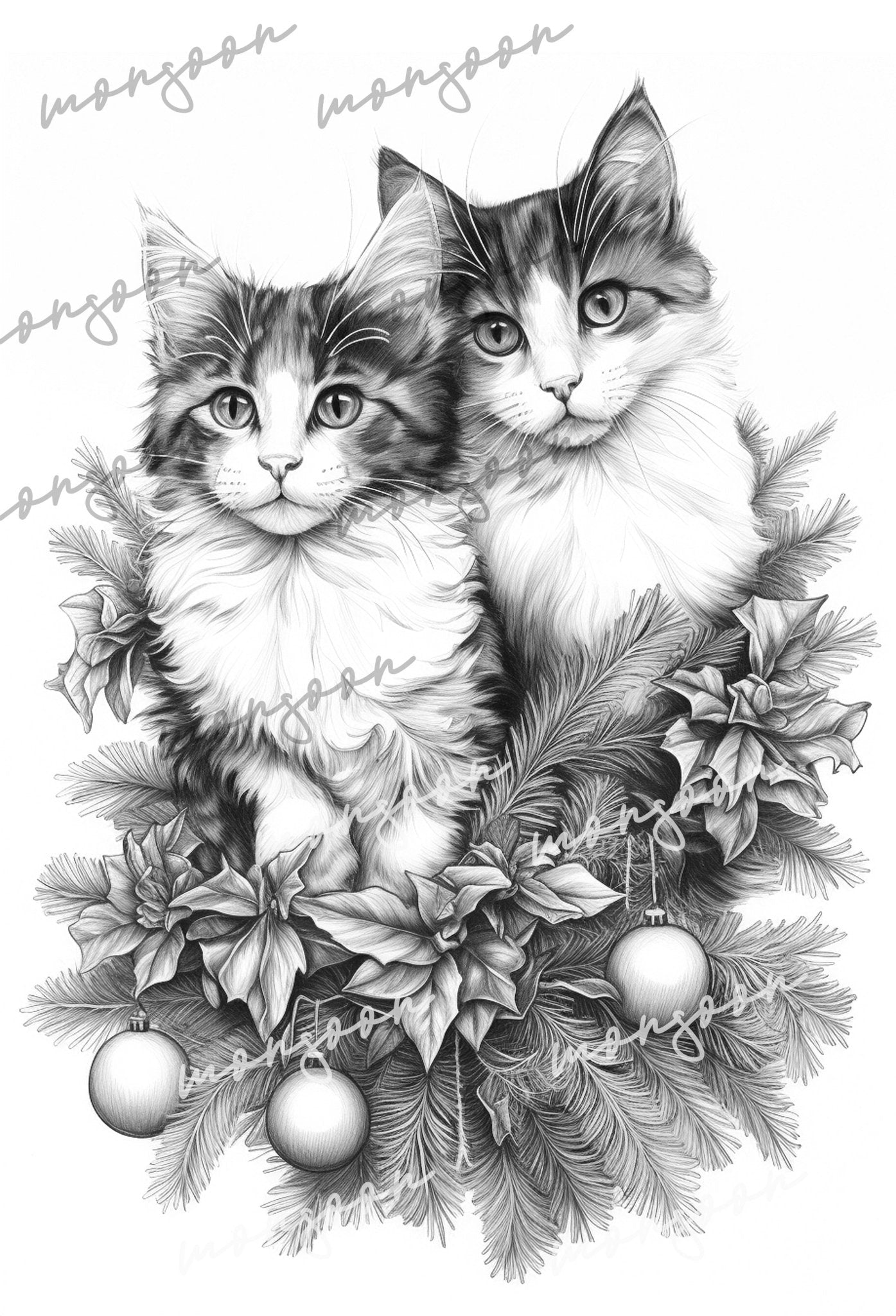 Cats in Christmas Trees Coloring Book (Printbook) - Monsoon Publishing USA