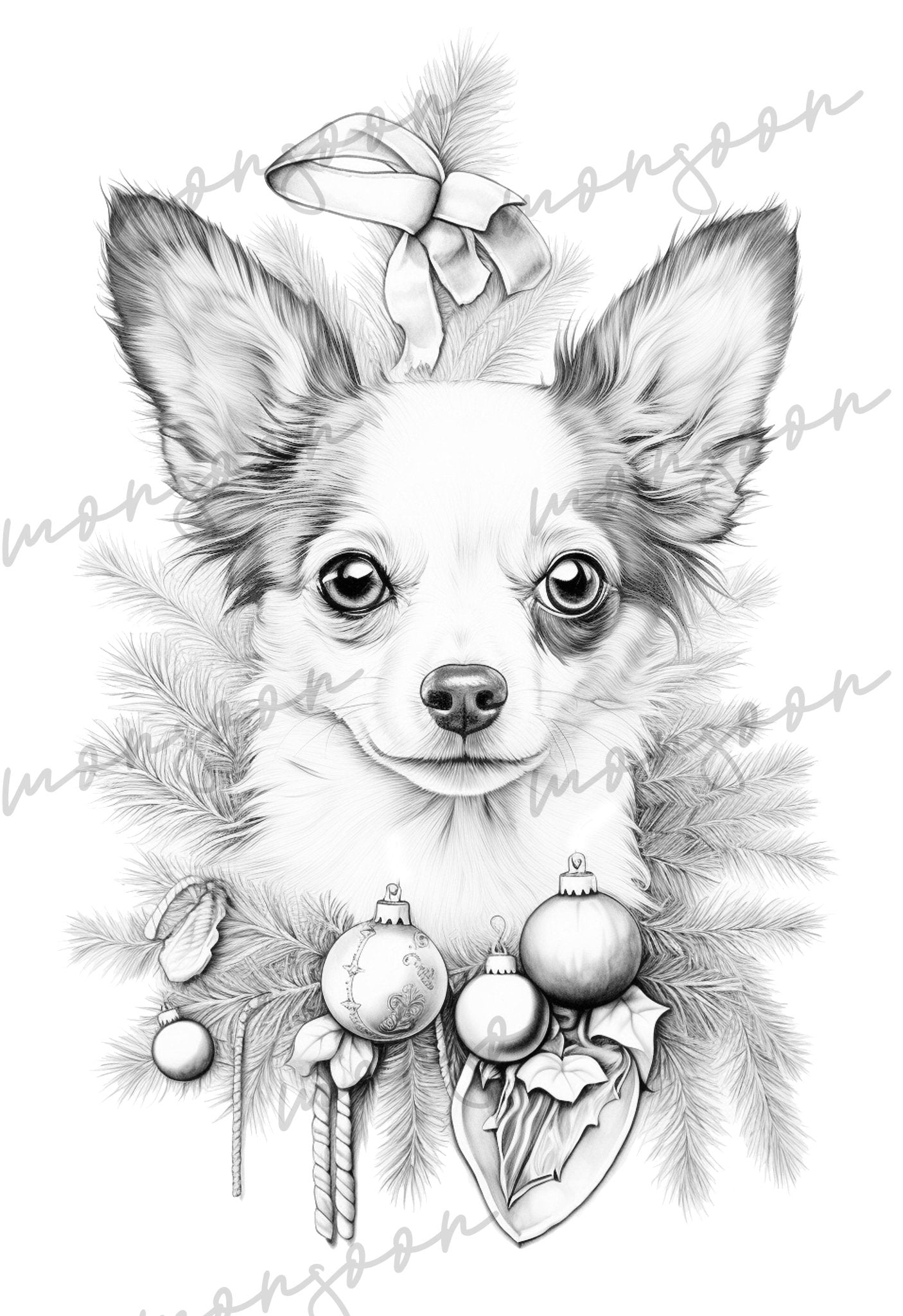 Christmas Dogs Coloring Book Grayscale (Printbook) - Monsoon Publishing USA