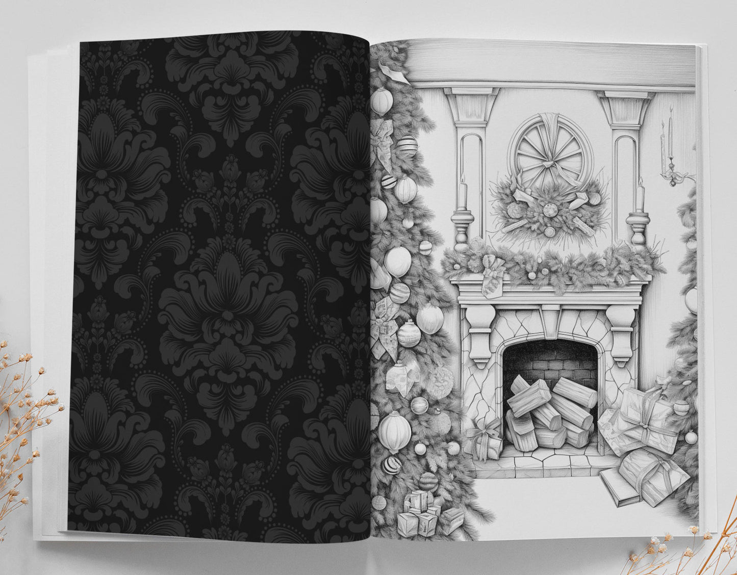 Christmas Fireplaces Coloring Book Grayscale (Digital) - Monsoon Publishing USA