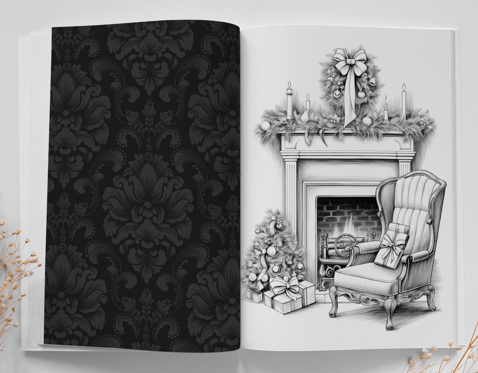 Christmas Fireplaces Coloring Book Grayscale (Digital) - Monsoon Publishing USA