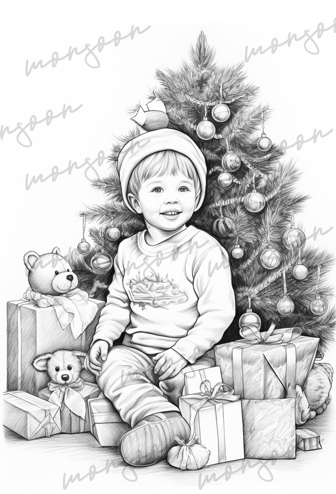 Christmas Kids Coloring Book Grayscale (Digital) - Monsoon Publishing USA
