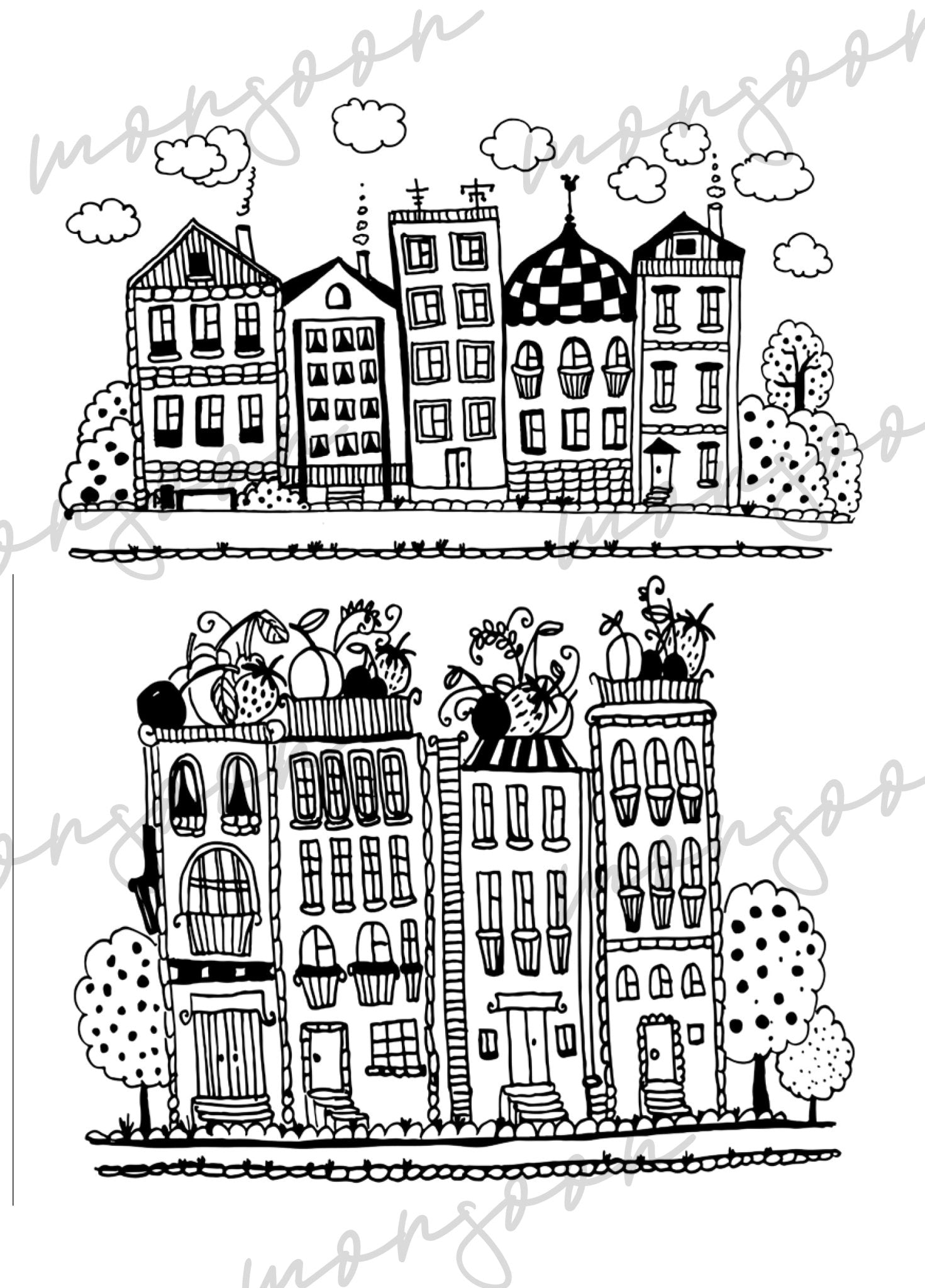 Cities Houses Castles Coloring Book (Printbook) - Monsoon Publishing USA