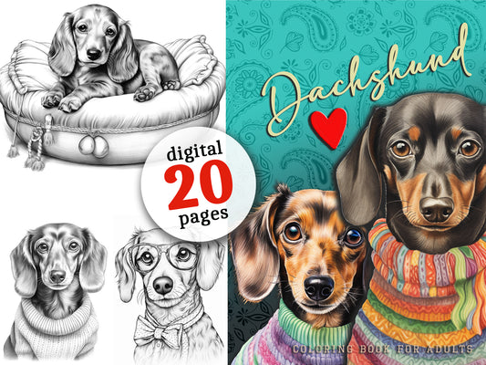 Dachshund Coloring Book Grayscale (Digital)
