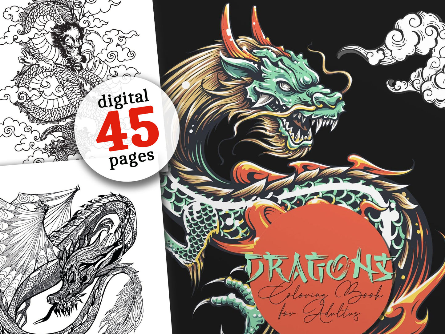 Dragons Coloring Book for Adults (Digital)