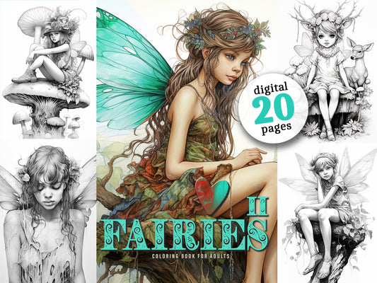 Fairies Coloring Book Grayscale 2 (Digital) - Monsoon Publishing USA