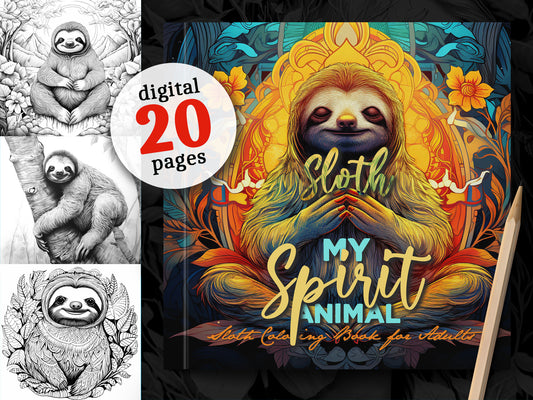 Sloth Coloring Book Grayscale (Digital)