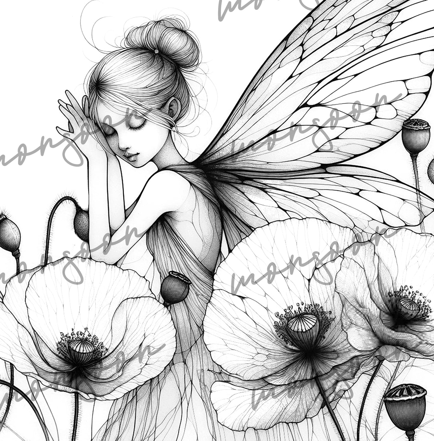 Flower Fairies Coloring Book Grayscale (Digital)