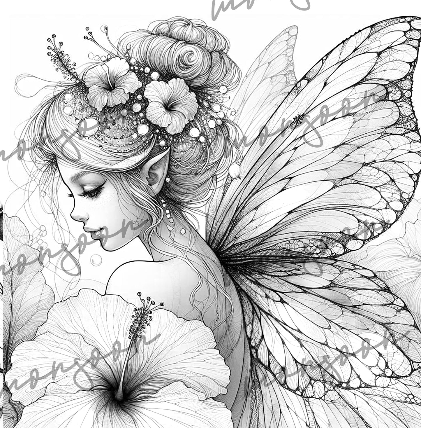 Flower Fairies Coloring Book Grayscale (Digital)