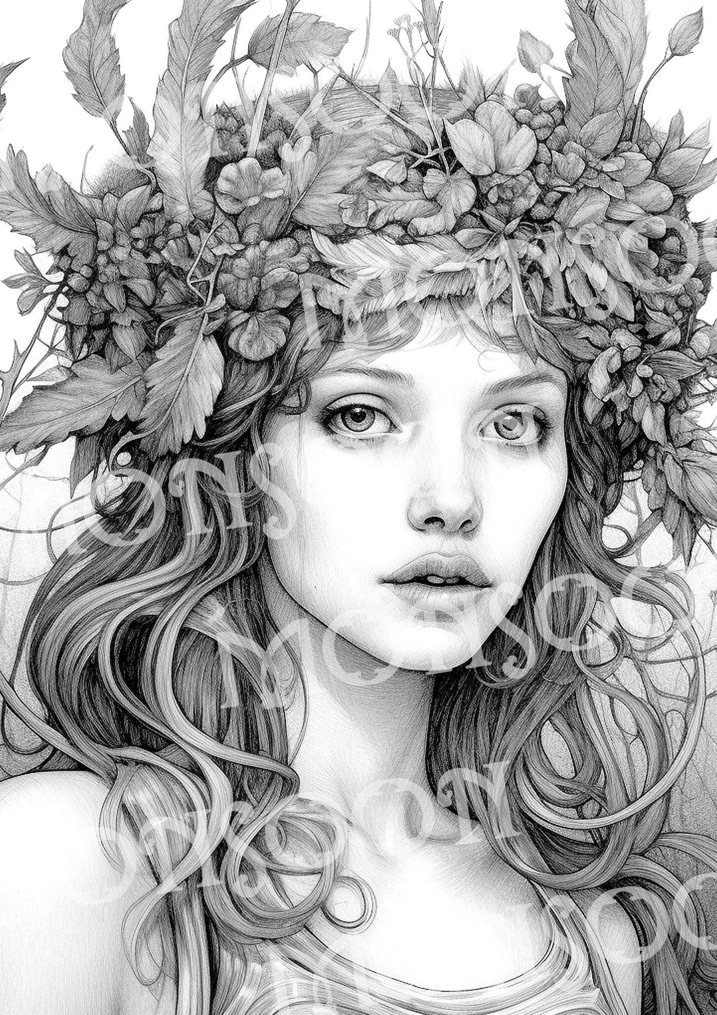 Forest Goddess Coloring Book Grayscale (Digital) - Monsoon Publishing USA