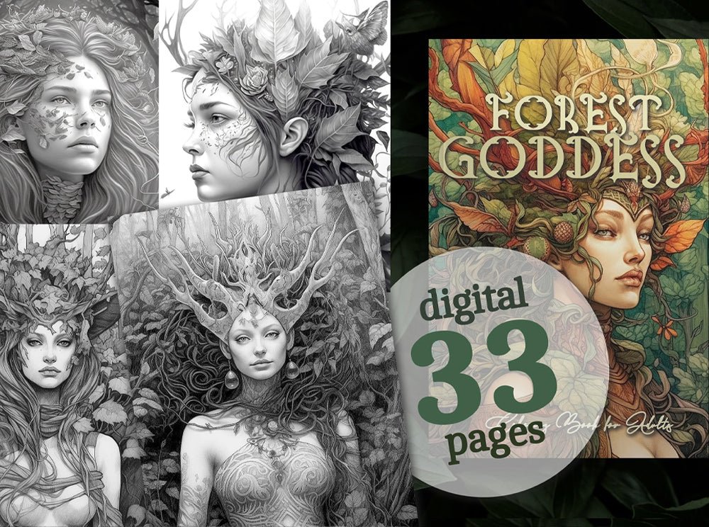 Forest Goddess Coloring Book Grayscale (Digital) - Monsoon Publishing USA