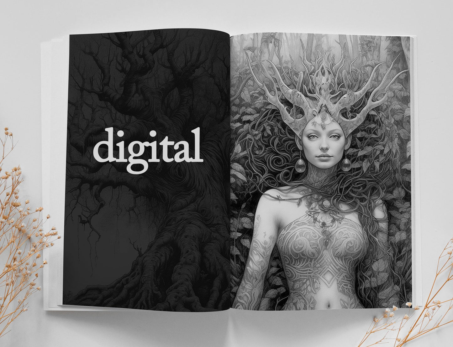 Forest Goddess Coloring Book Grayscale (Digital) - Monsoon Publishing USA