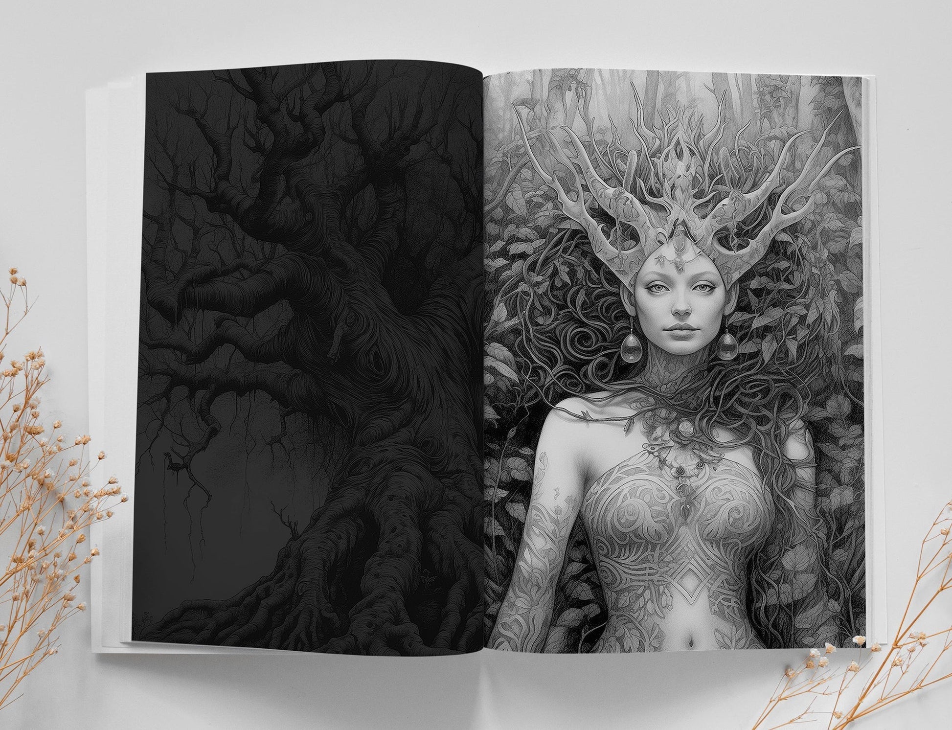 Forest Goddess Coloring Book Grayscale (Printbook) - Monsoon Publishing USA