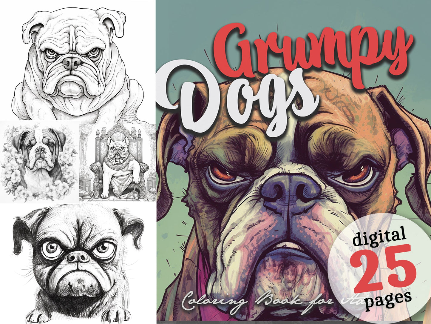 Grumpy Dogs Coloring Book Grayscale (Digital) - Monsoon Publishing USA