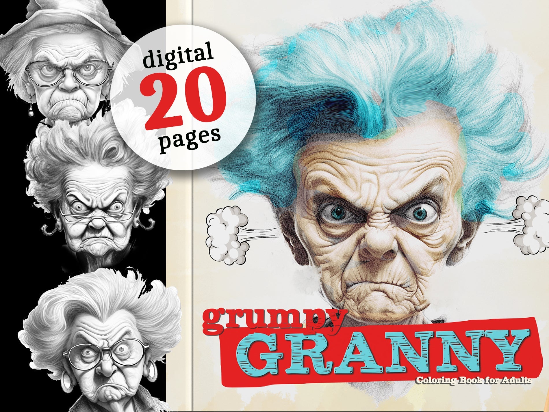 Grumpy Granny Coloring Book Grayscale (Digital) - Monsoon Publishing USA