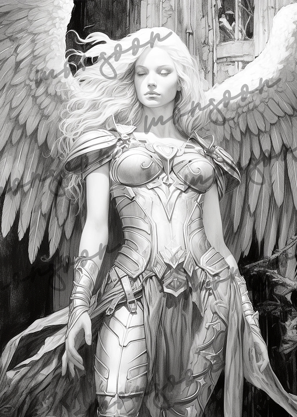 Guardian Angel Coloring Book Grayscale (Printbook) - Monsoon Publishing USA