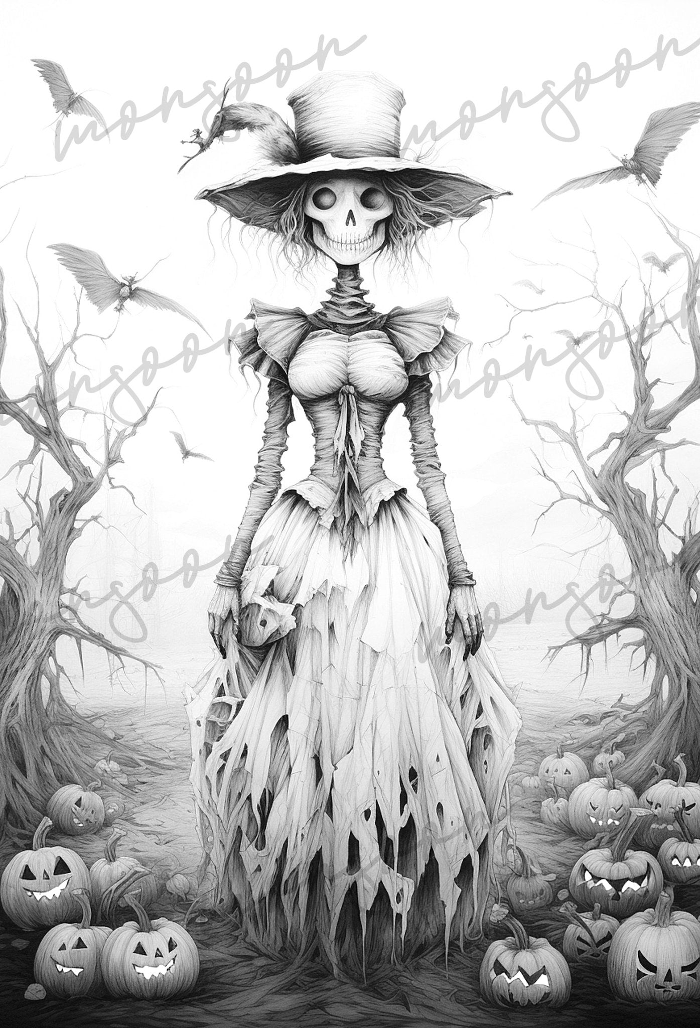 Halloween Coloring Book Grayscale (Digital) - Monsoon Publishing USA