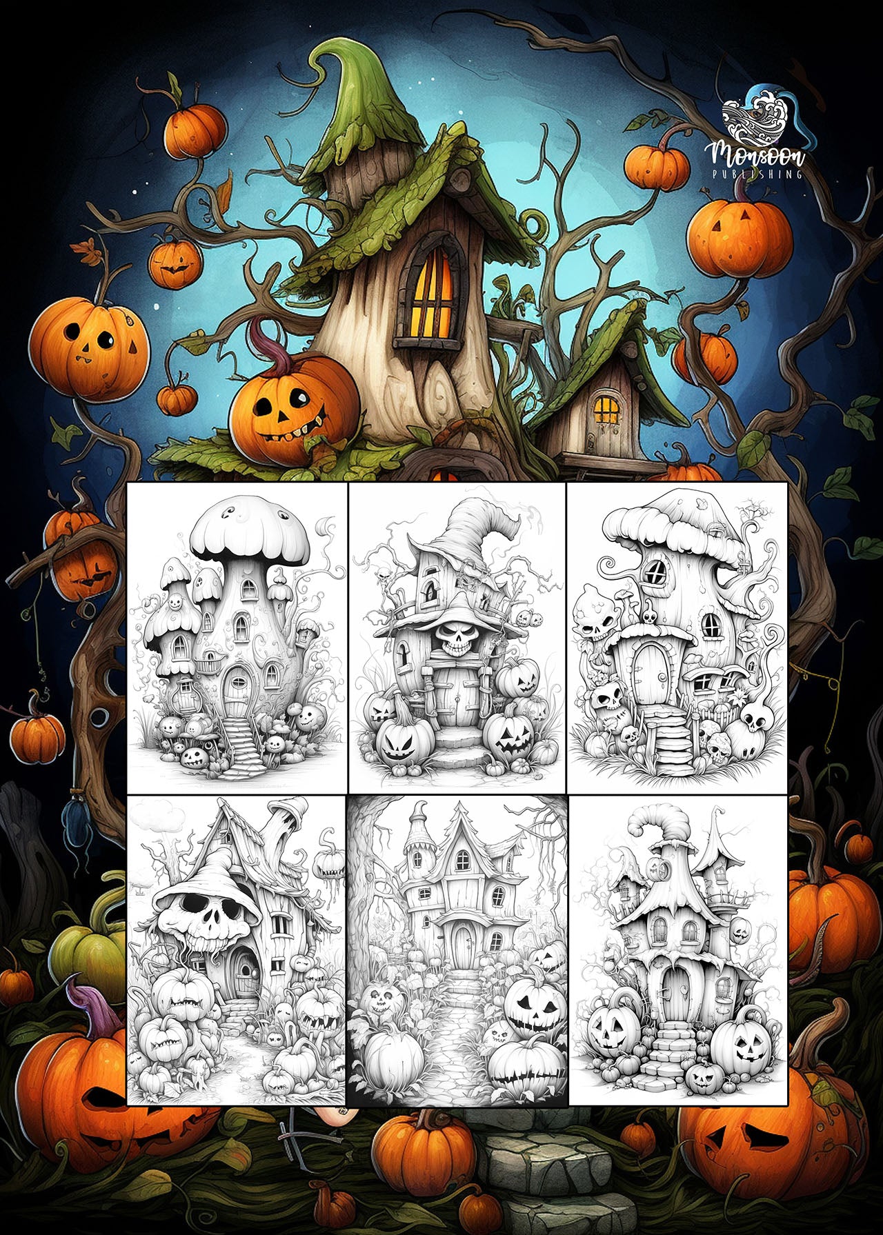 Whimsical Homes Halloween Coloring Book (Digital)