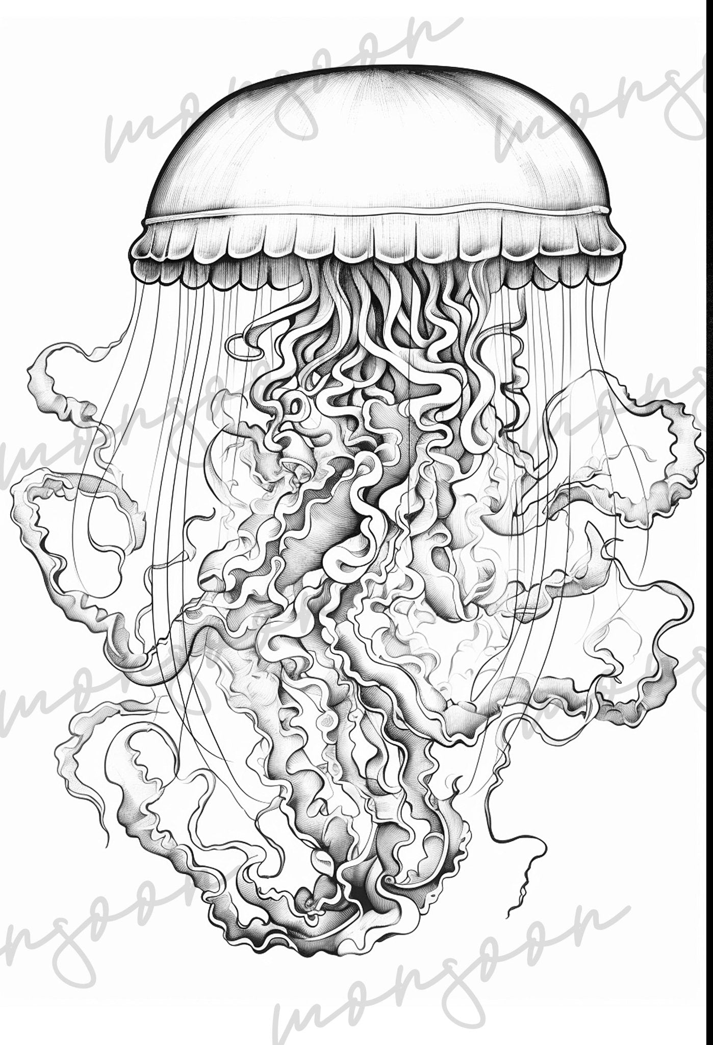 Jellyfish Ocean Coloring Book Grayscale (Digital) - Monsoon Publishing USA