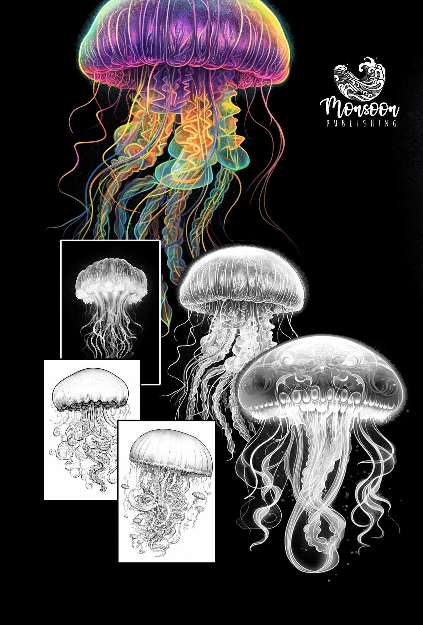 Jellyfish Ocean Coloring Book Grayscale (Digital) - Monsoon Publishing USA