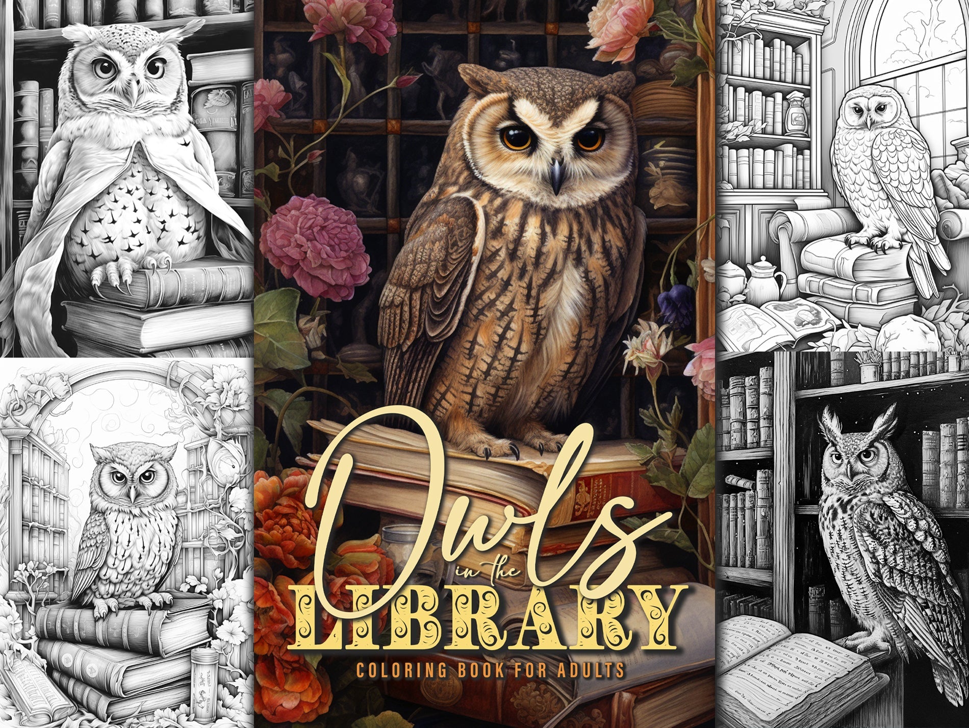 Library Owls Coloring Book Grayscale (Digital) - Monsoon Publishing USA