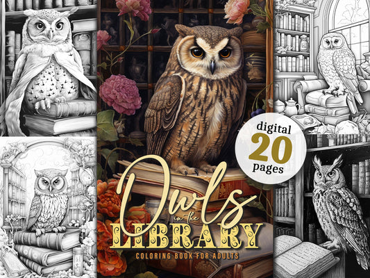 Library Owls Coloring Book Grayscale (Digital) - Monsoon Publishing USA