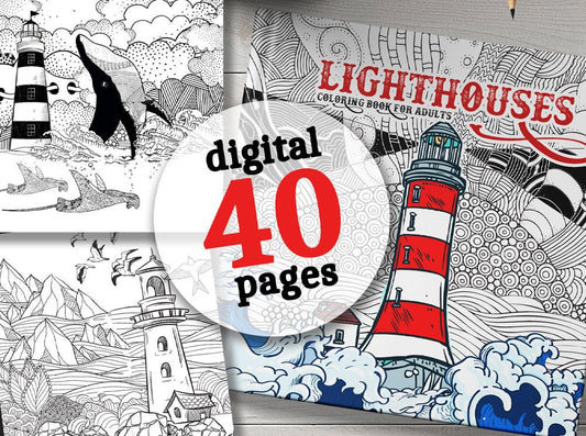 Lighthouses Coloring Book for Adults (Digital) - Monsoon Publishing USA