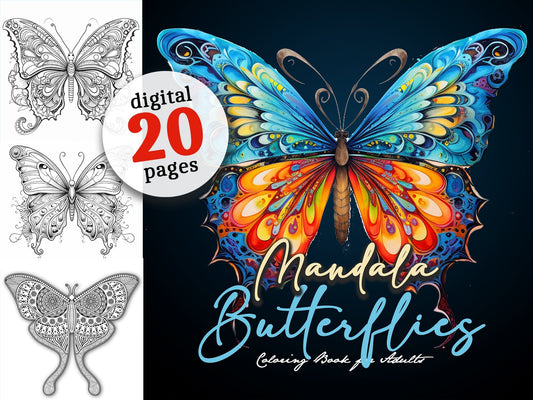 Mandala Butterflies Coloring Book Grayscale (Digital) - Monsoon Publishing USA
