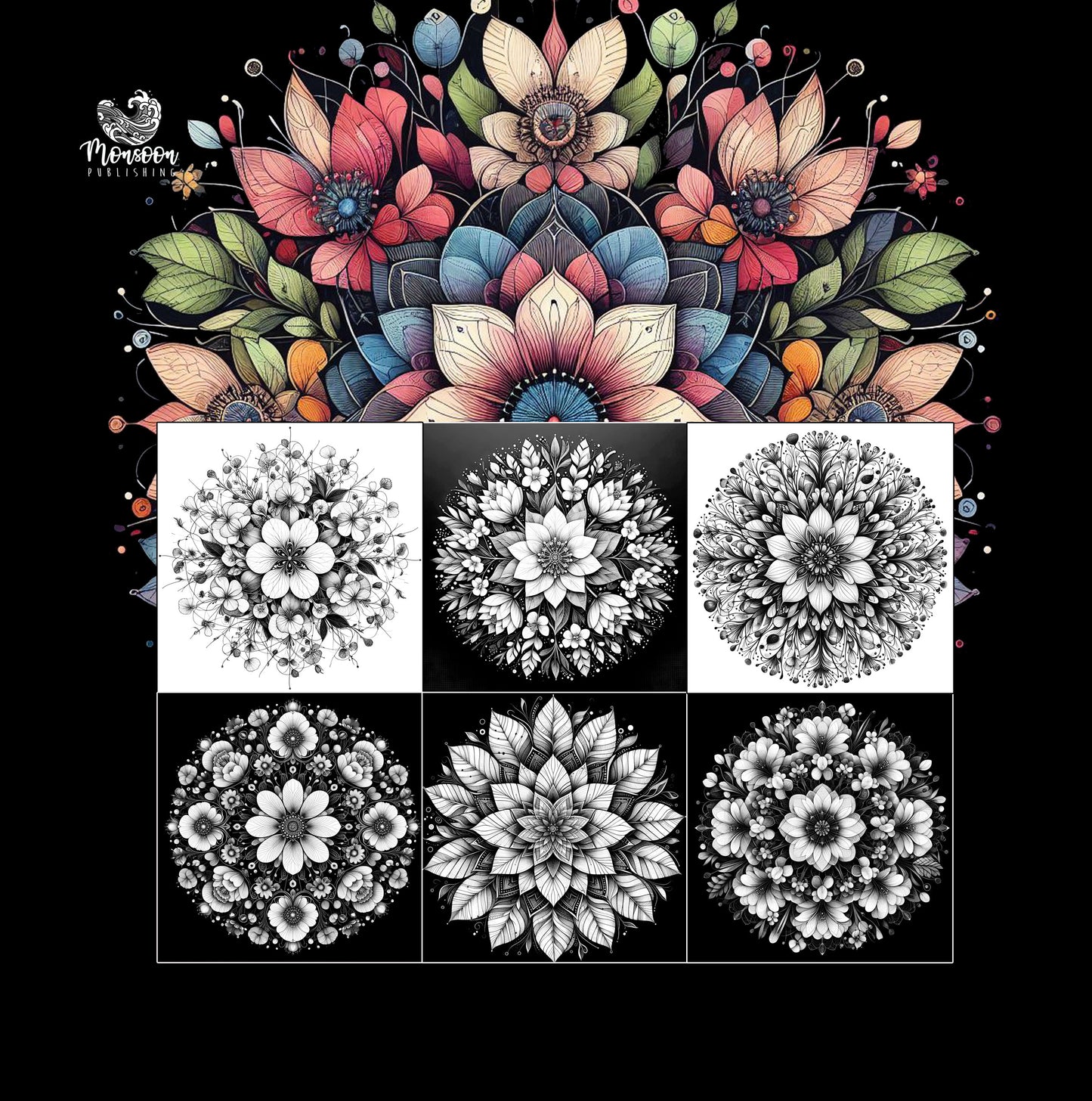 3D Mandala Flowers Coloring Book (Digital)