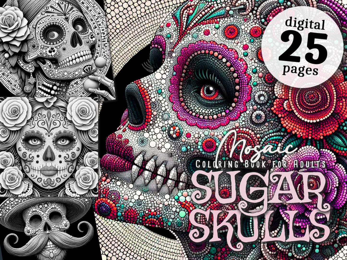 Mosaic Sugar Skulls Coloring Book (Digital)