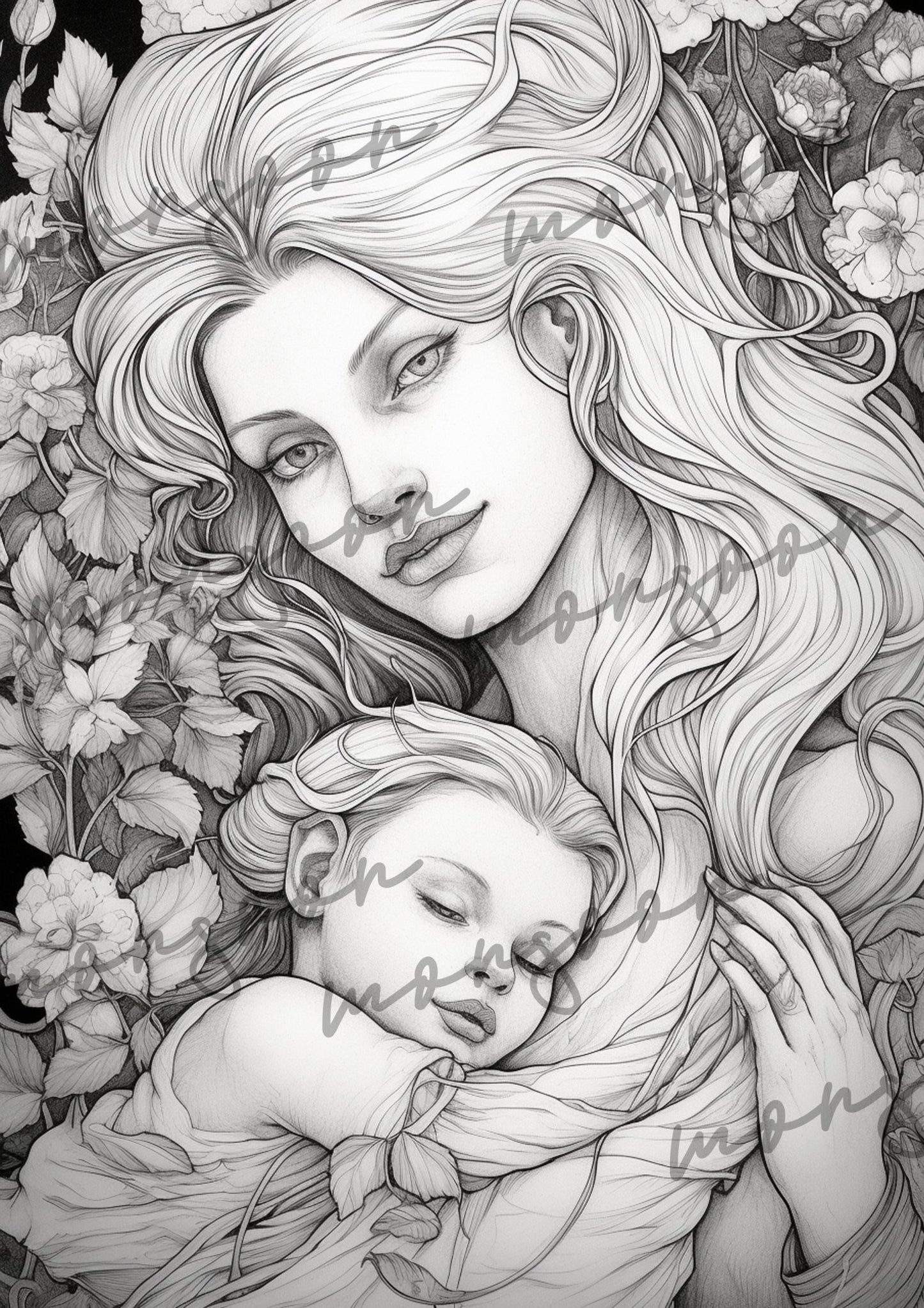 Mothers Coloring Book Grayscale (Digital) - Monsoon Publishing USA