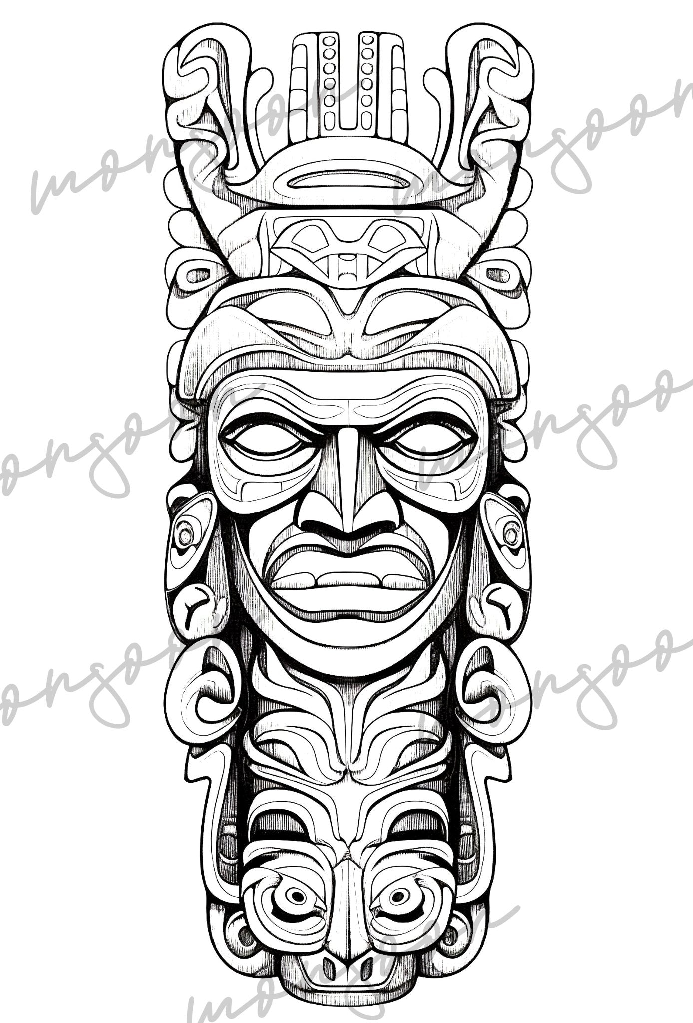 Native Masks Coloring Book Grayscale (Digital) - Monsoon Publishing USA