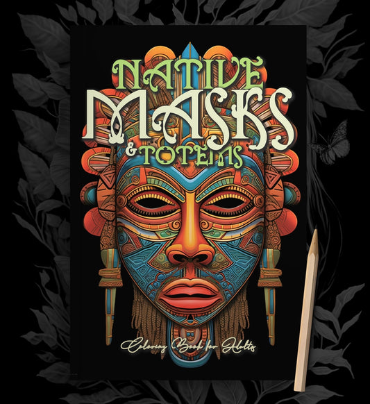 Native Masks Coloring Book Grayscale (Printbook) - Monsoon Publishing USA