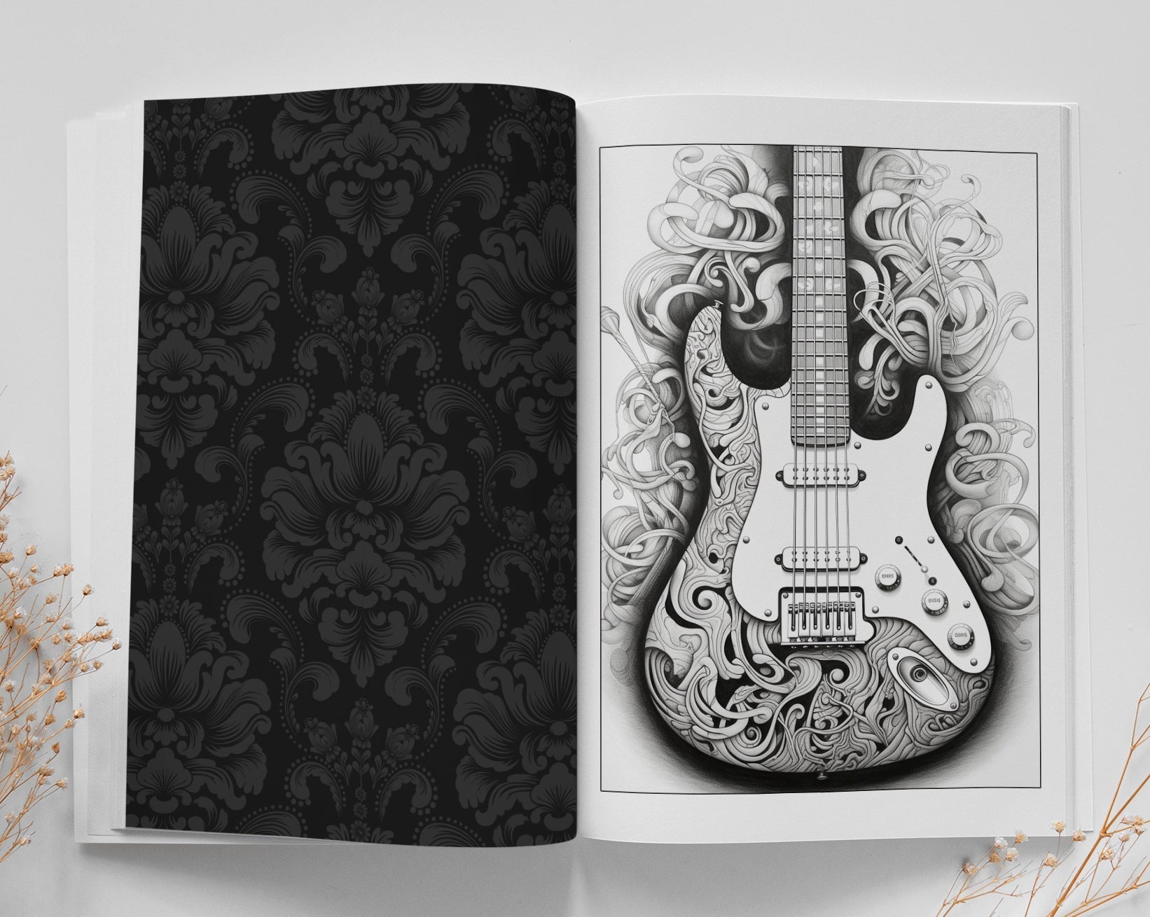 Ornamental Guitars Coloring Book Grayscale (Digital) - Monsoon Publishing USA