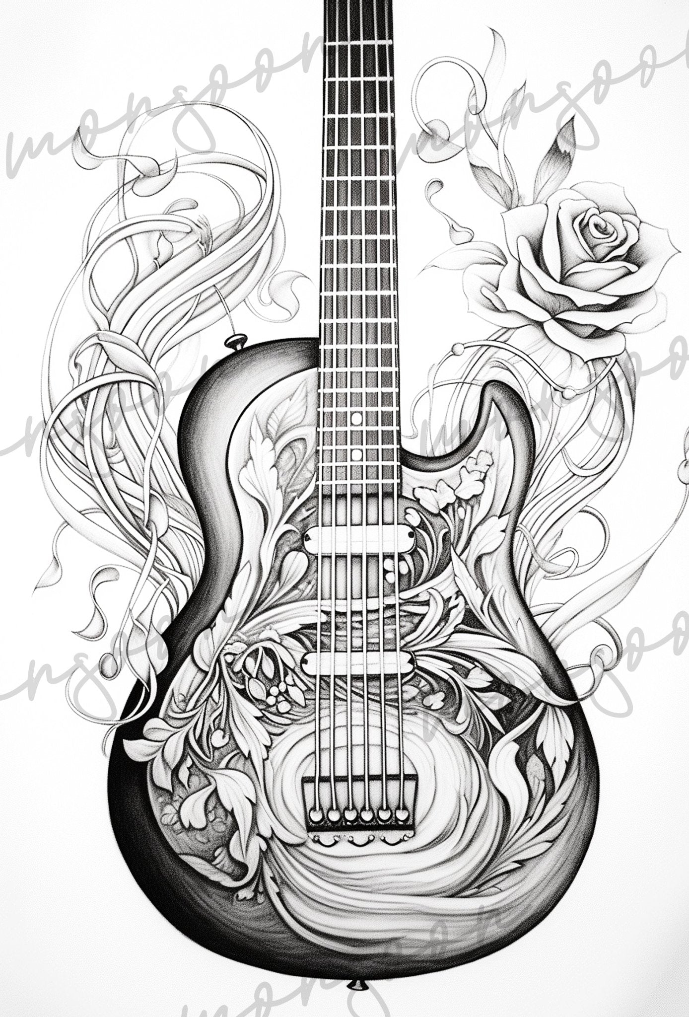 Ornamental Guitars Coloring Book Grayscale (Printbook) - Monsoon Publishing USA