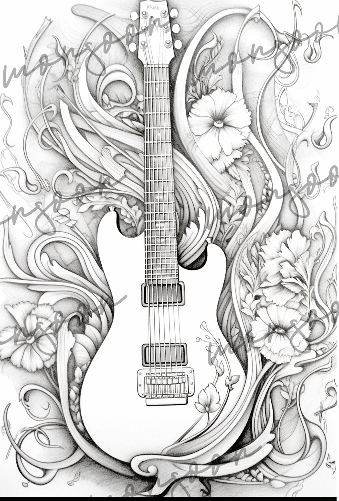 Ornamental Guitars Coloring Book Grayscale (Printbook) - Monsoon Publishing USA