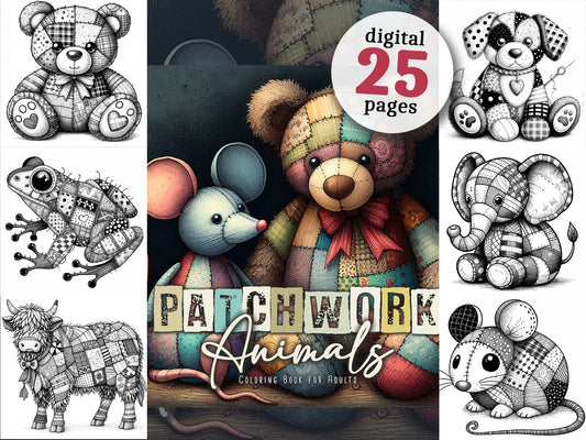 Patchwork Animals Coloring Book (Digital)