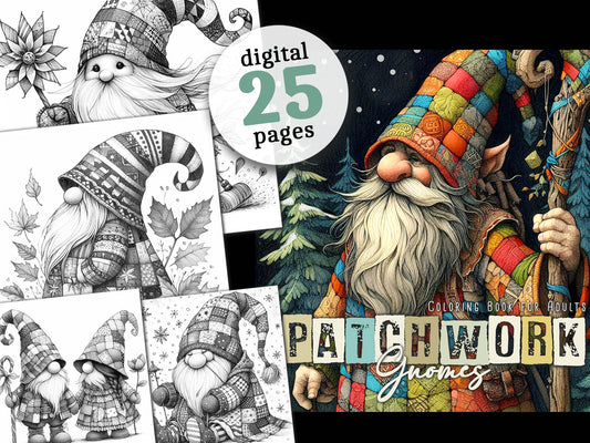 Patchwork Gnomes Coloring Book (Digital)