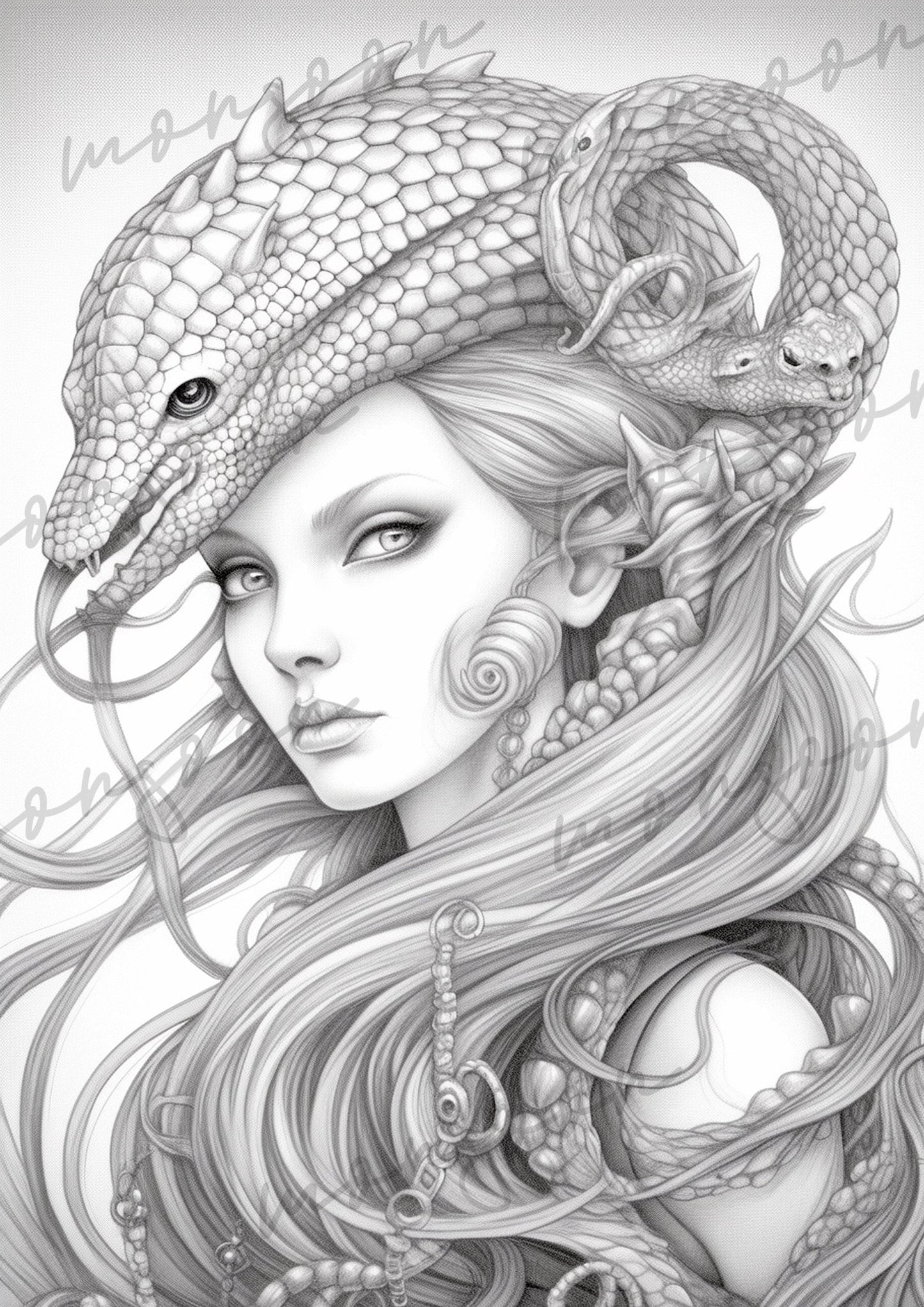 Reptilian Beauties Coloring Book Grayscale (Printbook) - Monsoon Publishing USA