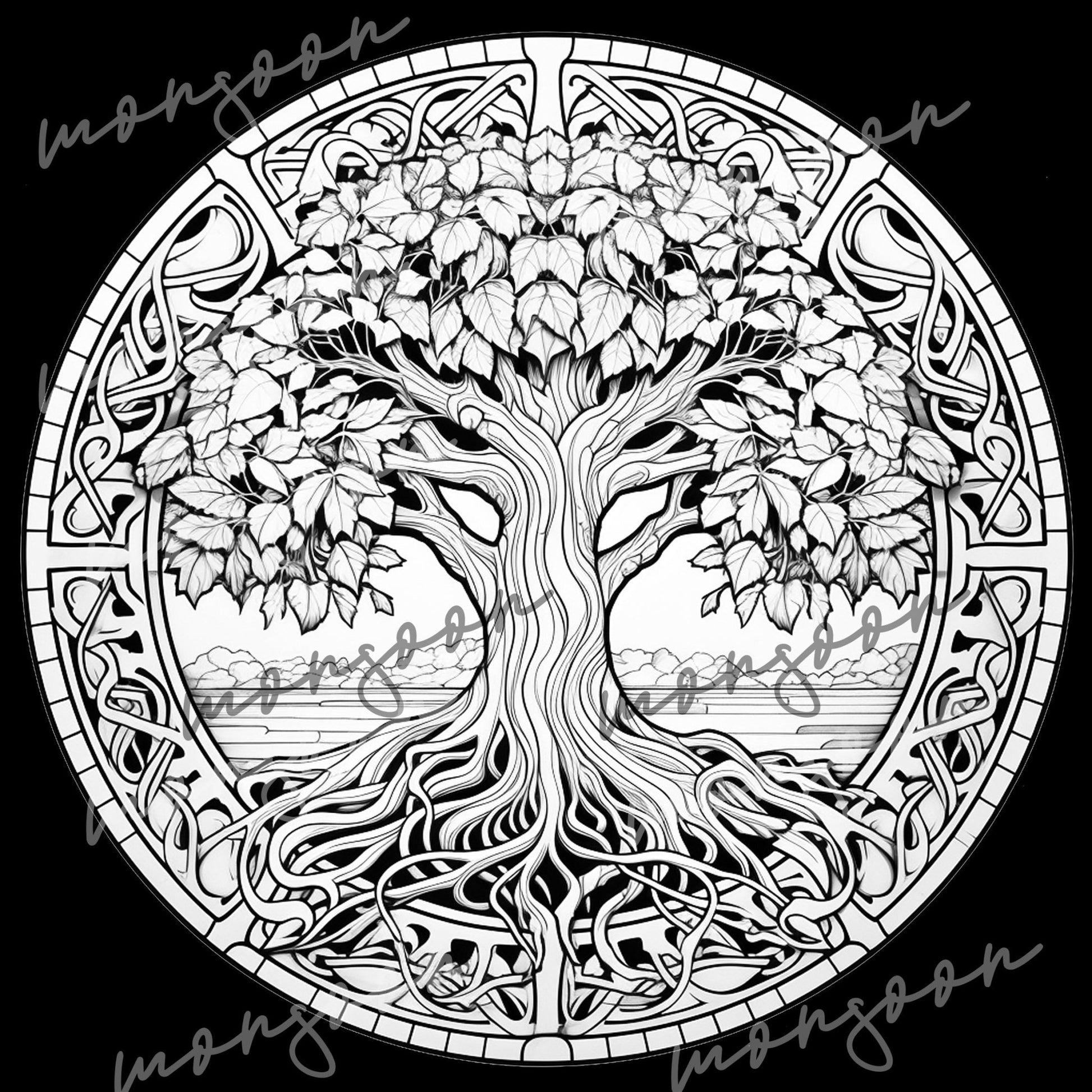 Tree of Life Coloring Book Grayscale (Printbook) - Monsoon Publishing USA