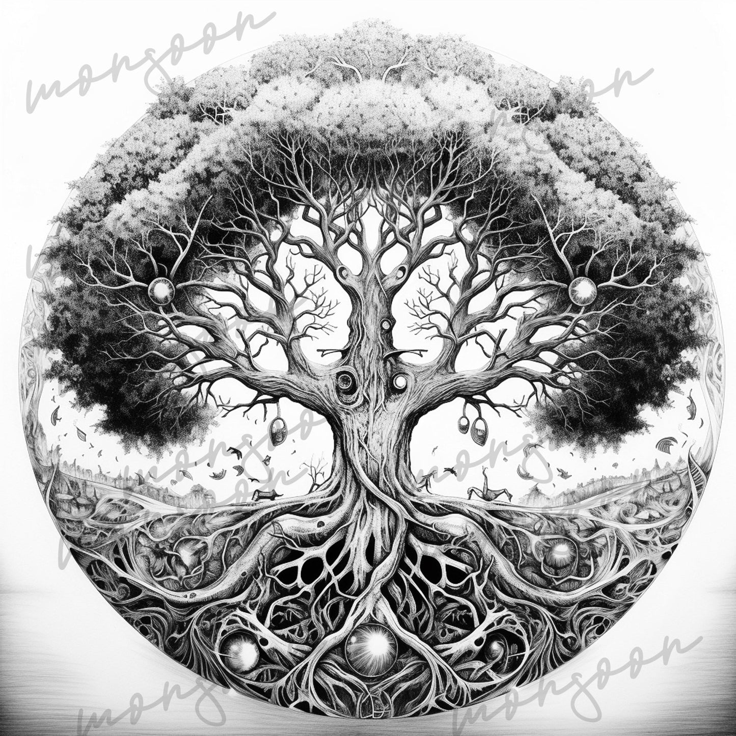 Tree of Life Coloring Book Grayscale (Printbook) - Monsoon Publishing USA