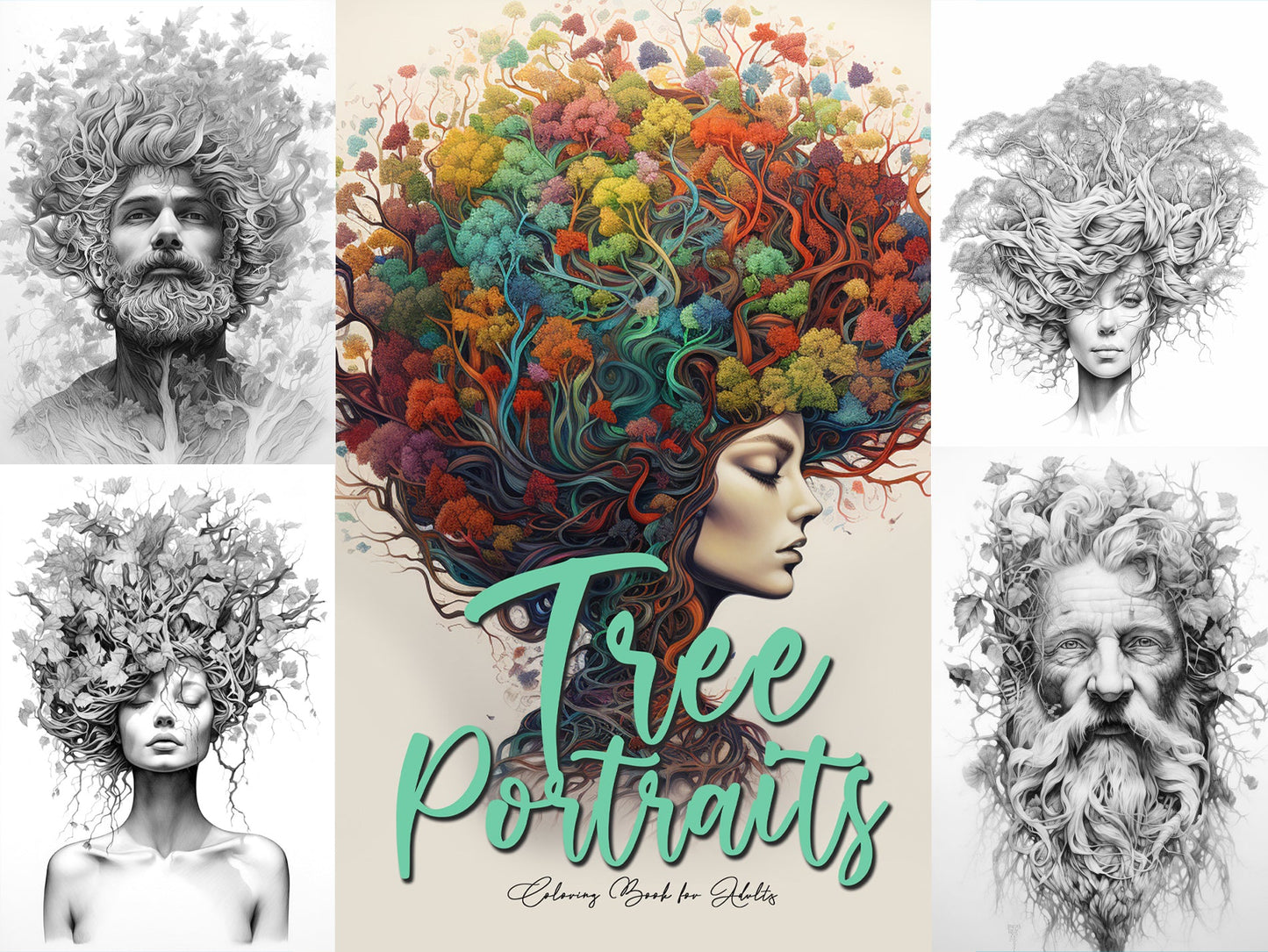 Tree Portraits Coloring Book Grayscale (Printbook) - Monsoon Publishing USA