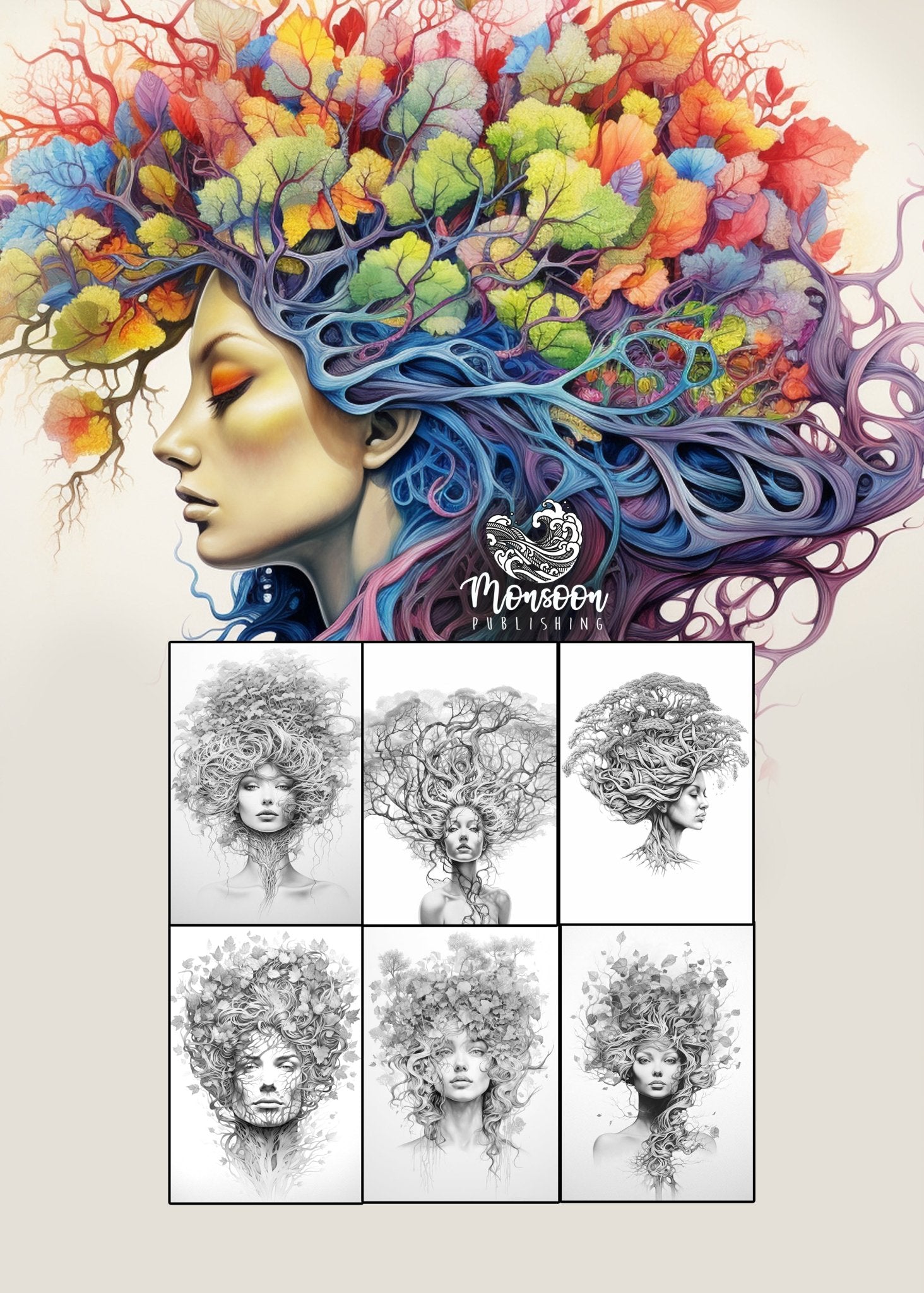 Tree Portraits Coloring Book Grayscale (Printbook) - Monsoon Publishing USA